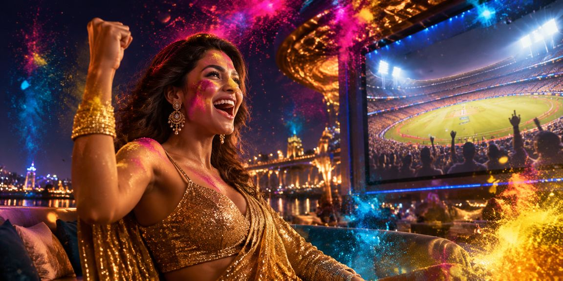 Crowded cricket stadium during an IPL match evening
